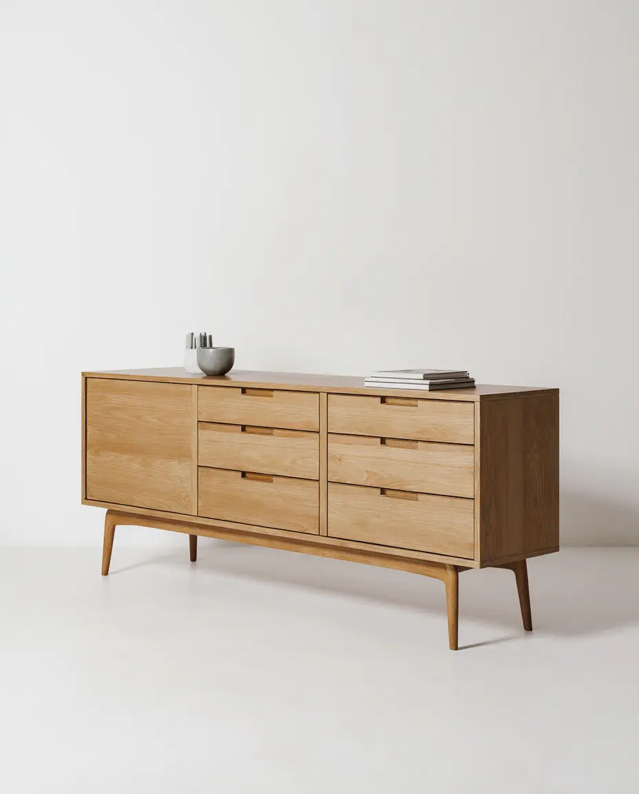 Realised solid-oak sideboard, shown in full
